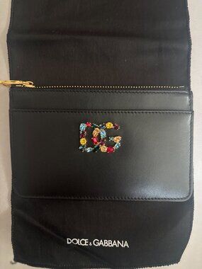 Dolce & Gabbana - Leather Zip Cardholder WITH STONE LOGO - NEW-AUTHENTIC